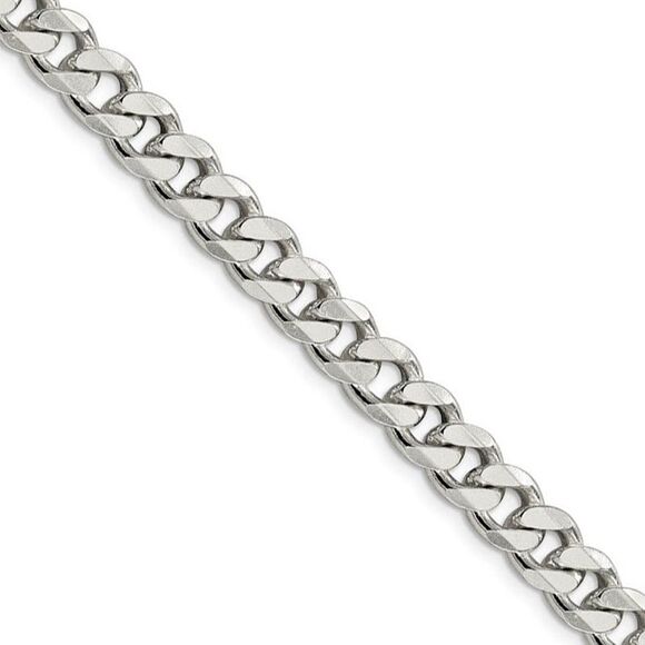 Men's 8mm Sterling Silver Solid Flat Curb Chain Necklace 24 Inch